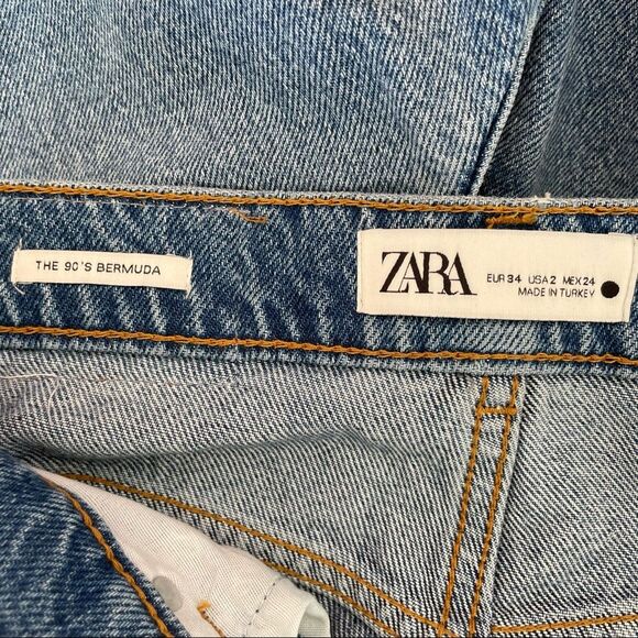 Zara Woman's The 90’s Bermuda Distressed High Waisted Denim Jean Shorts Size‎ 2 - Picture 12 of 12